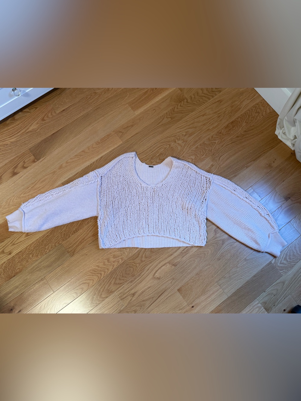 Free People Light Pink Cropped Knit Sweater